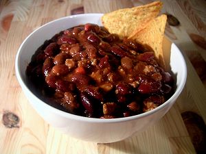 Bowl of Chili con Carne, made of ground pork, ...